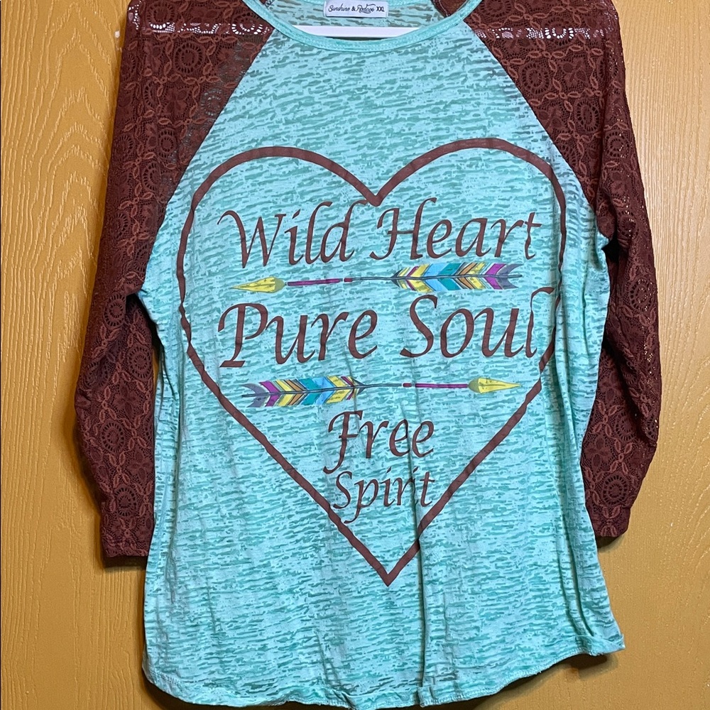 Bohemian Spirit Long Sleeve Tee in Turquoise and Brown